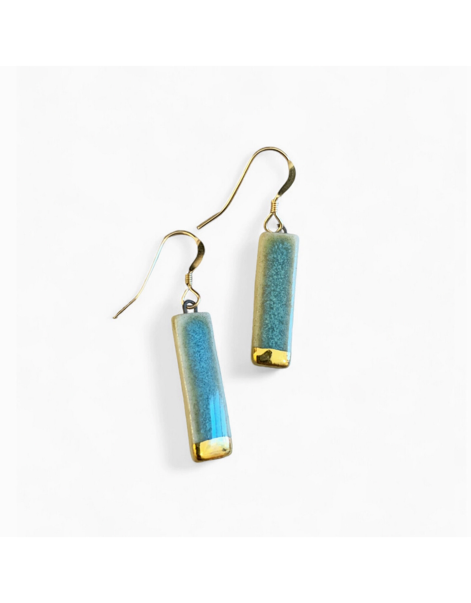 Small Rectangle Drop Earrings - Green/Gold