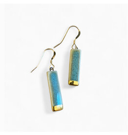 Small Rectangle Drop Earrings - Green/Gold