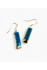 Small Rectangle Drop Earrings - Deep Teal/Gold
