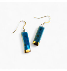 Small Rectangle Drop Earrings - Deep Teal/Gold