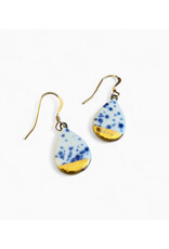 Small Teardrop Drop Earrings - Blue Speckle/Gold