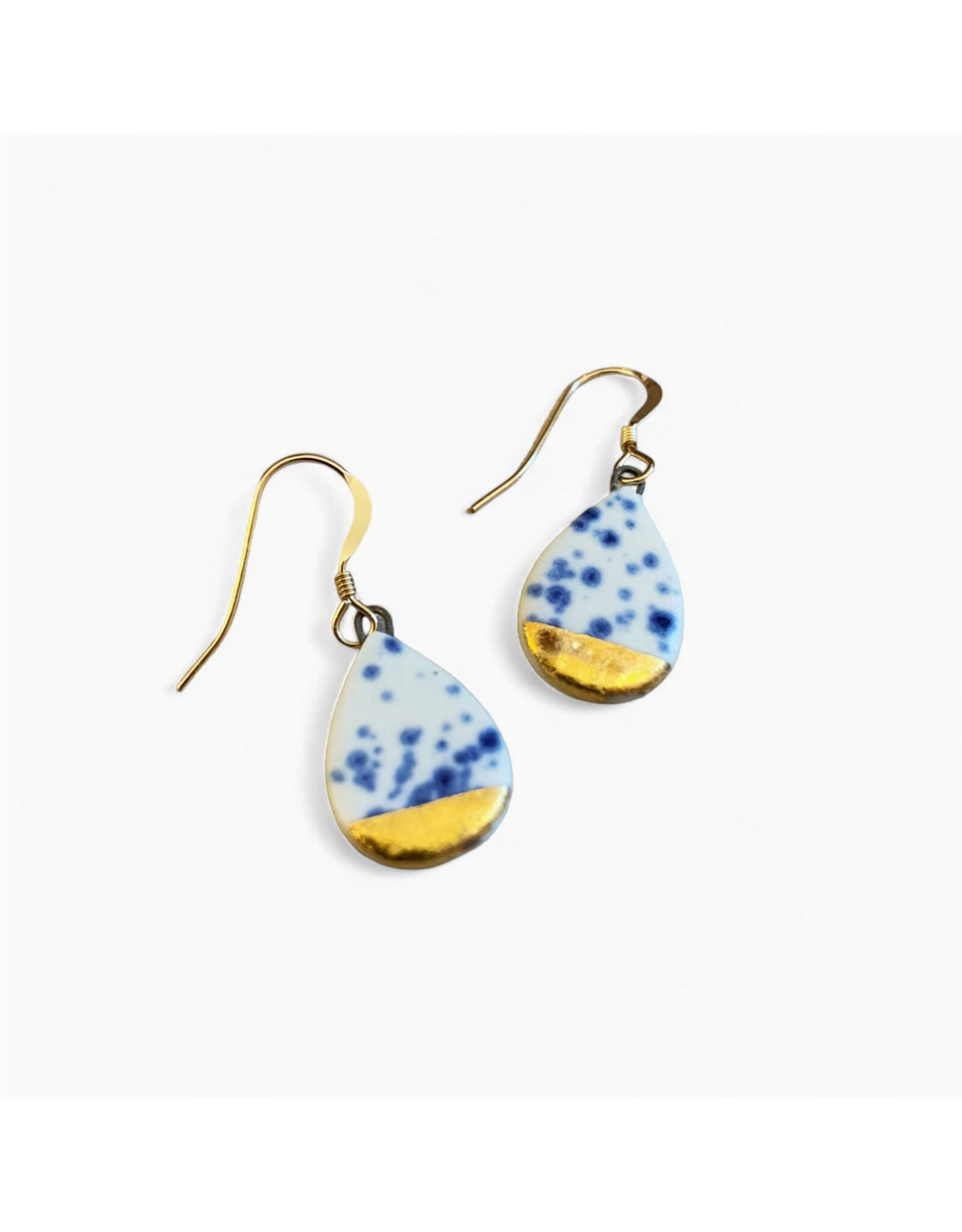 Small Teardrop Drop Earrings - Blue Speckle/Gold