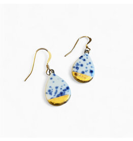 Small Teardrop Drop Earrings - Blue Speckle/Gold