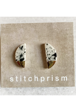 Half Moon Stud Earrings -  Black Spatter/Gold