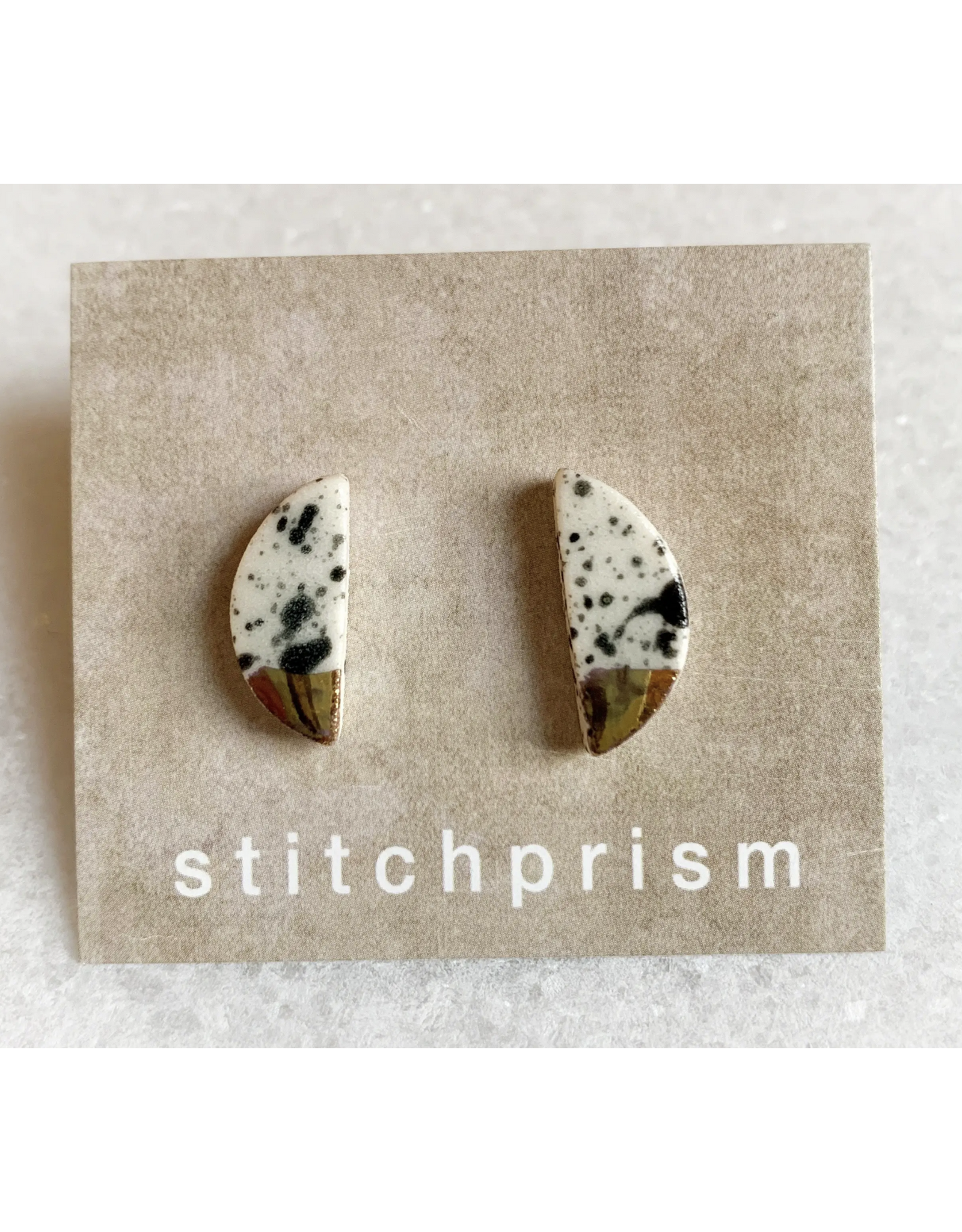 Half Moon Stud Earrings -  Black Spatter/Gold