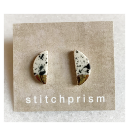 Half Moon Stud Earrings -  Black Spatter/Gold