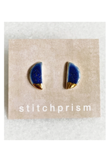 Half Moon Stud Earrings - Deep Blue/Gold