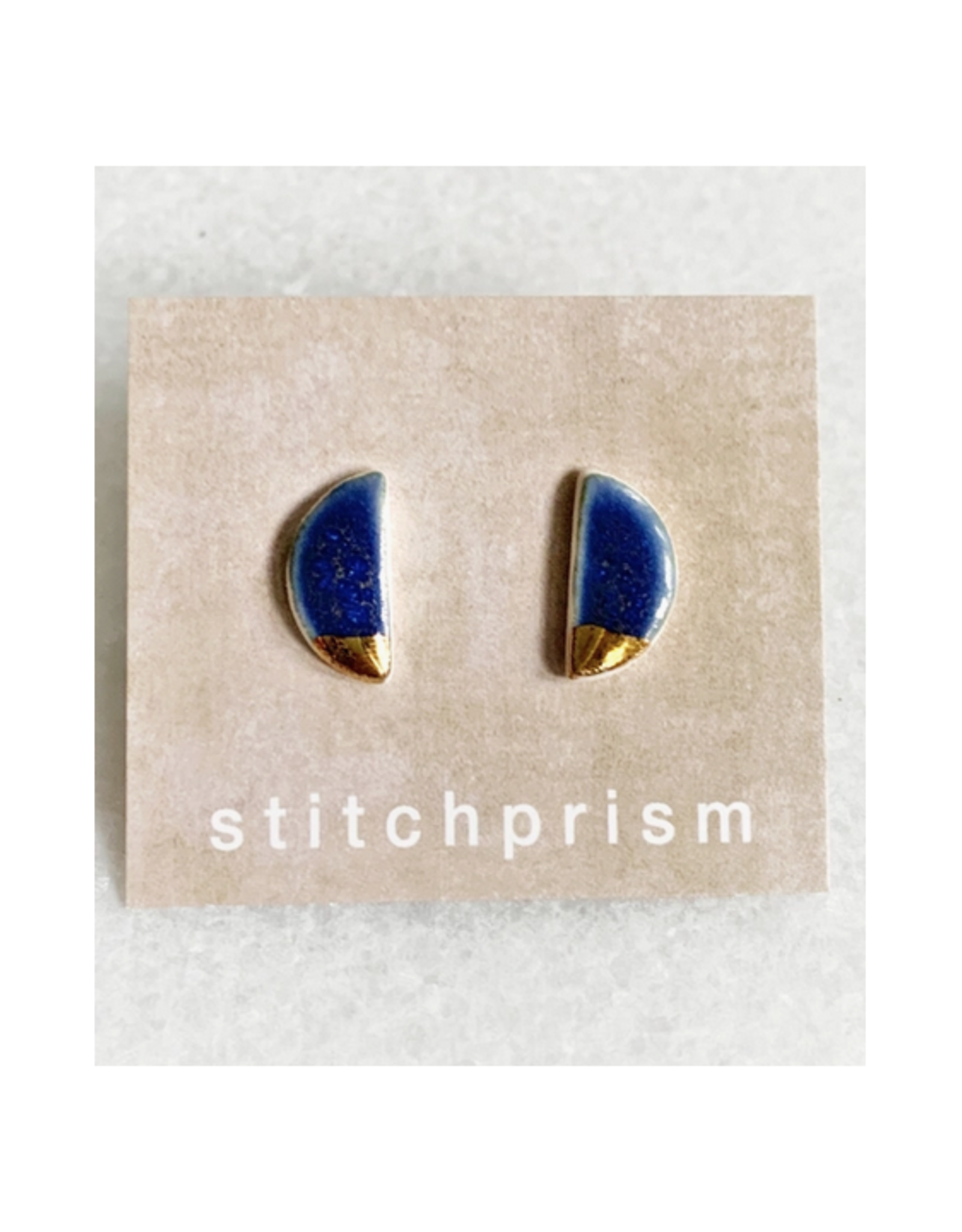 Half Moon Stud Earrings - Deep Blue/Gold