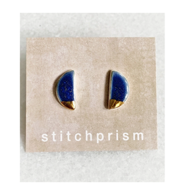 Half Moon Stud Earrings - Deep Blue/Gold