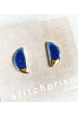 Half Moon Stud Earrings - Deep Blue/Gold