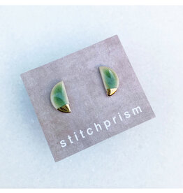 Half Moon Stud Earrings -  Green/Gold