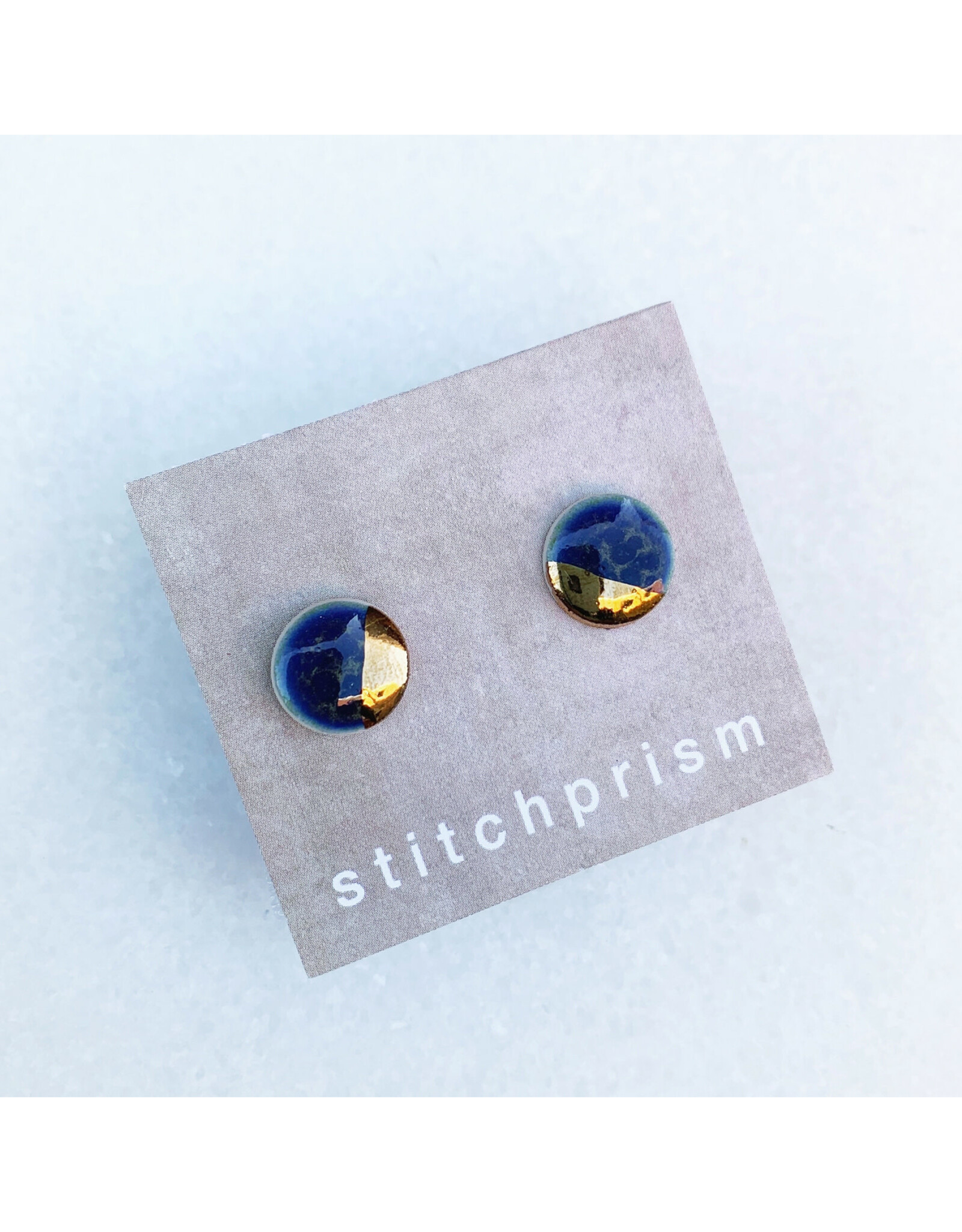 Small Circle Stud Earrings - Deep Blue/Gold