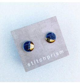 Small Circle Stud Earrings - Deep Blue/Gold