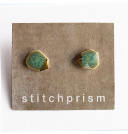 Small Geo Stud Earrings - Green/Gold