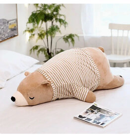 Striped Shirt Brown Bear Body Pillow Plush - Small