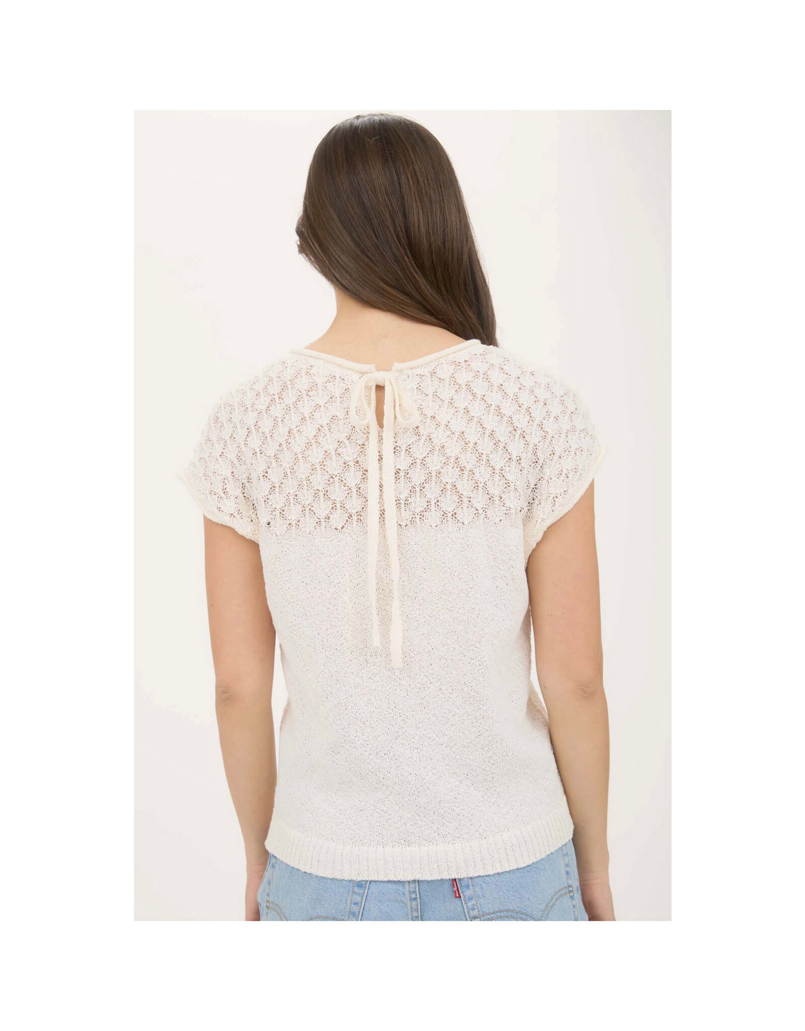 Eyelet Yoke Sweater Knit Top
