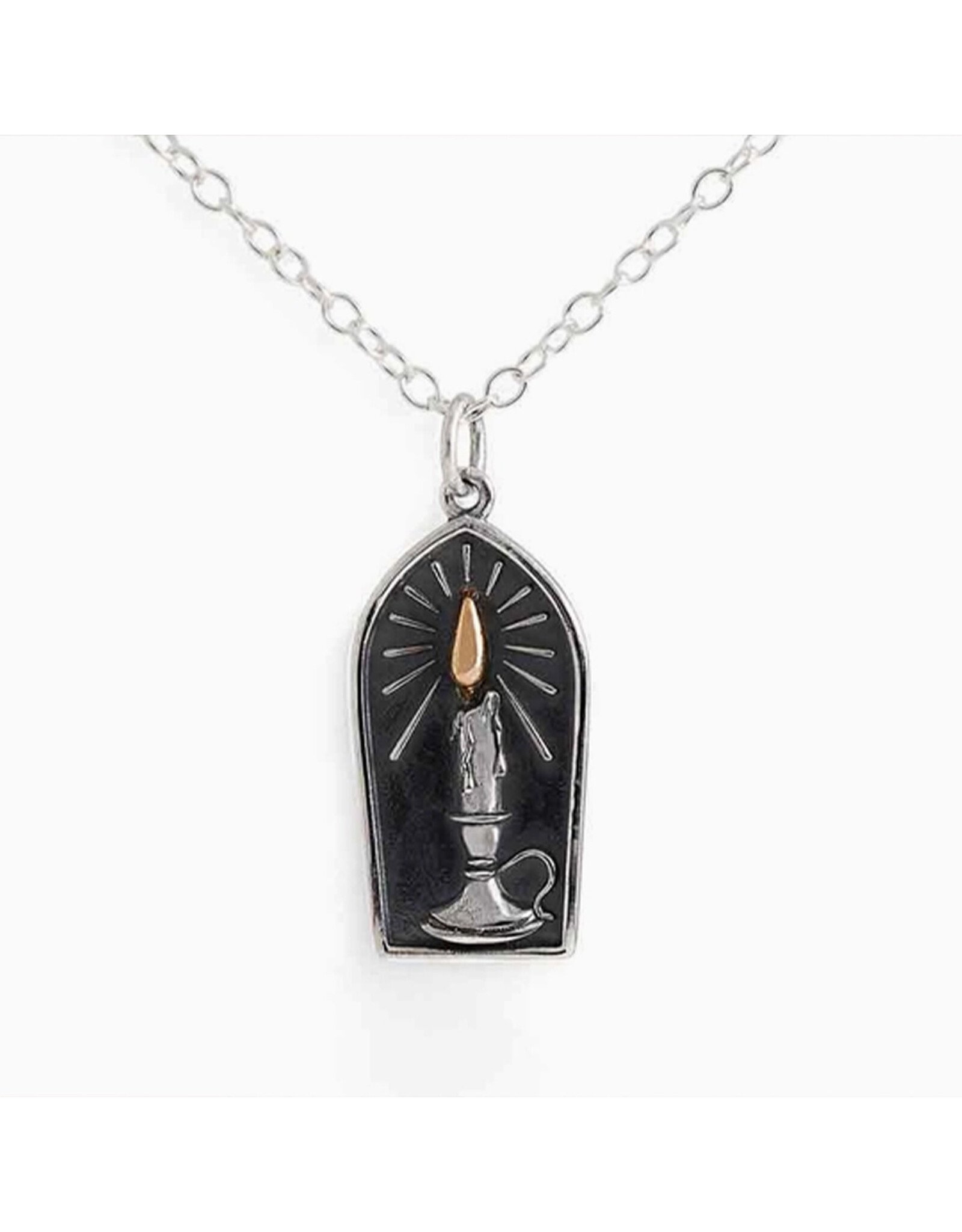 Sterling Silver Candle with Bronze Flame Necklace