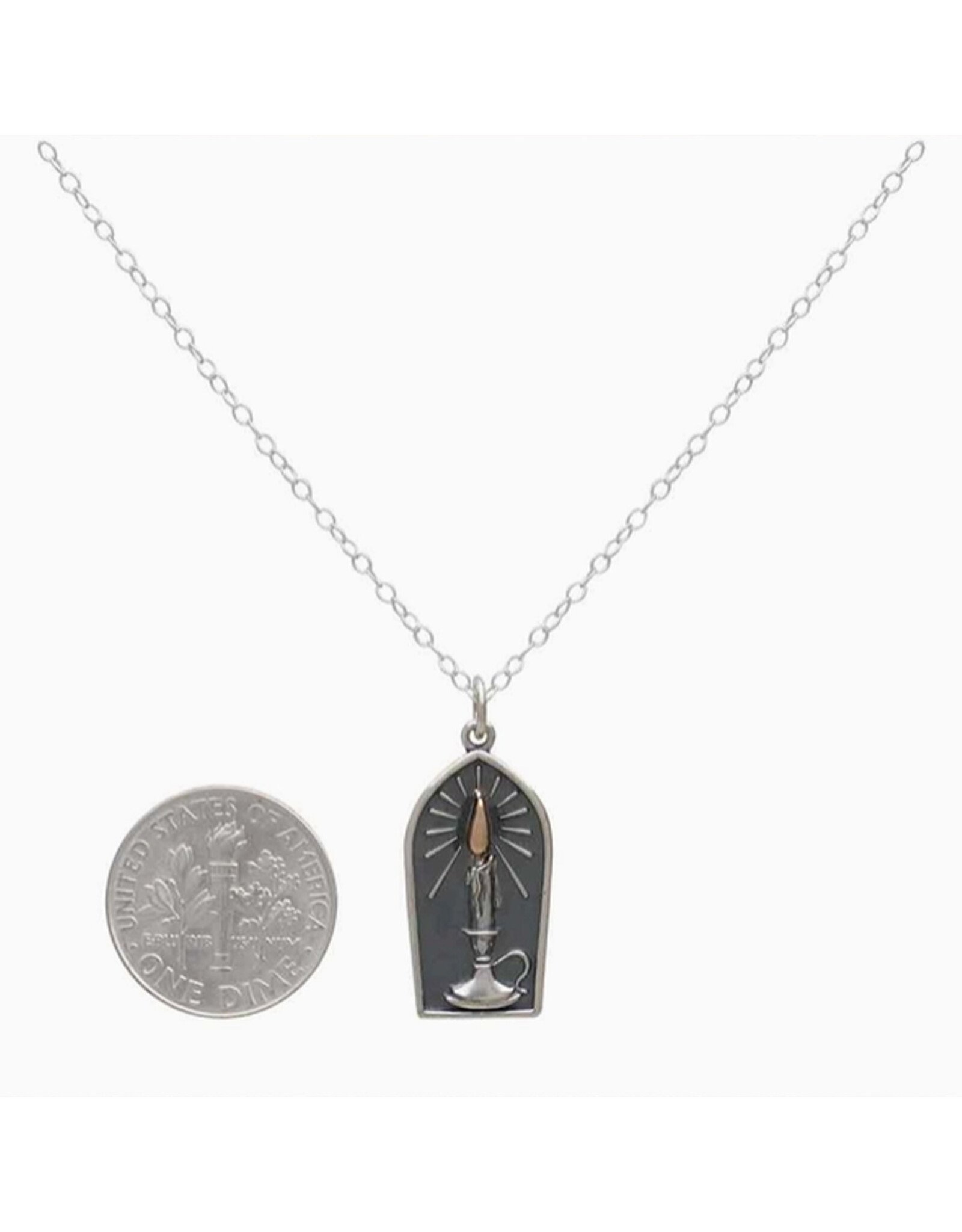 Sterling Silver Candle with Bronze Flame Necklace