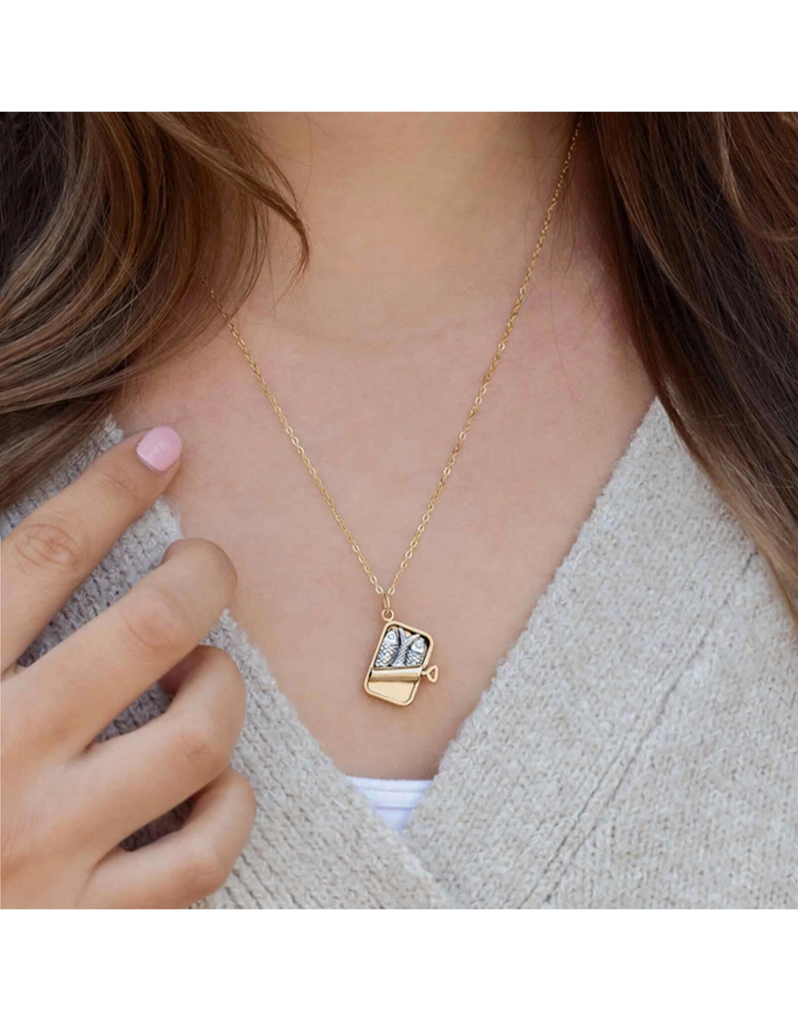 Mixed Metal Sardine Can Necklace