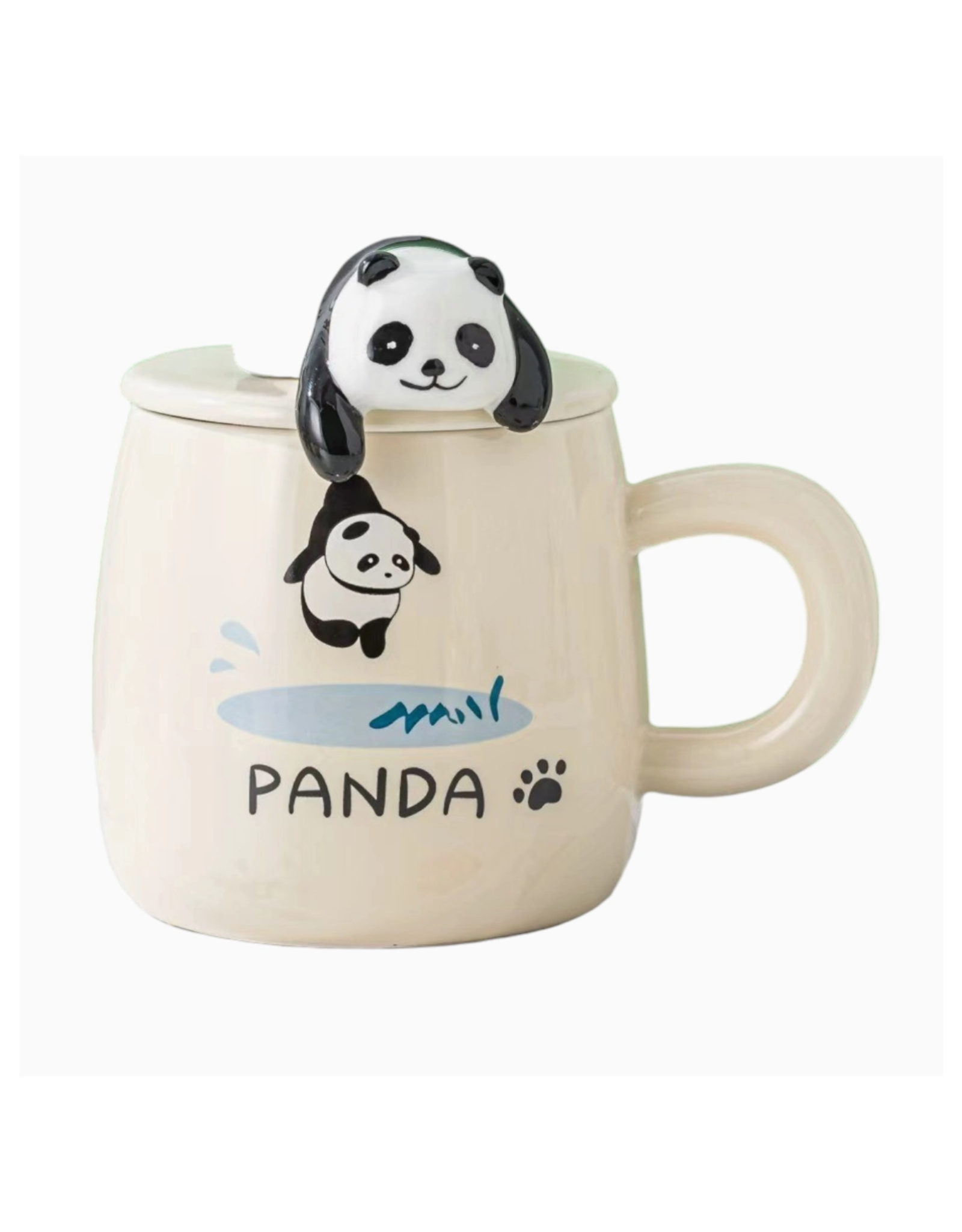 Panda Mug With Lid and Spoon 13oz