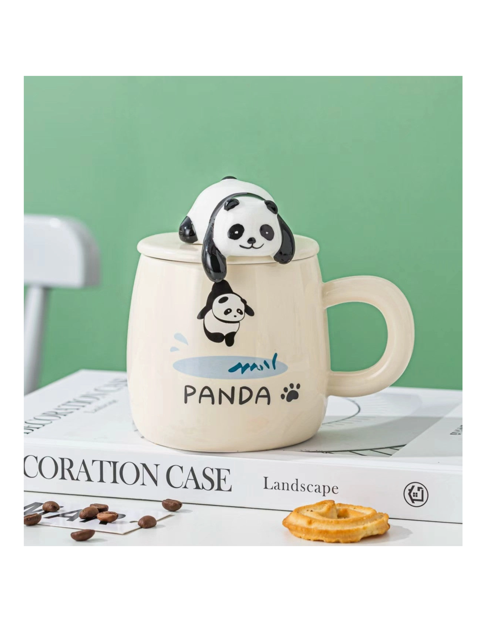 Panda Mug With Lid and Spoon 13oz