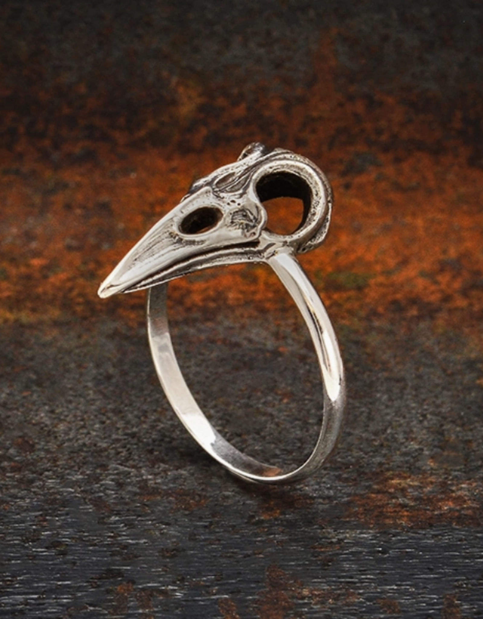 Sterling Silver Raven Skull Ring