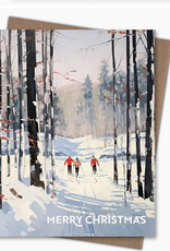 Snow Day Skiing Merry Christmas Holiday Greeting Card