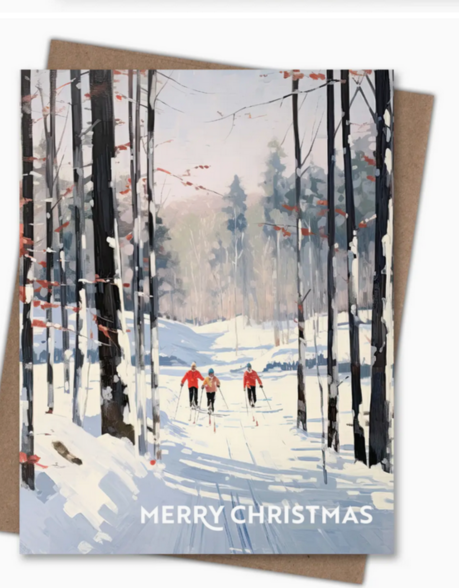 Snow Day Skiing Merry Christmas Holiday Greeting Card