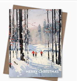 Snow Day Skiing Merry Christmas Holiday Greeting Card