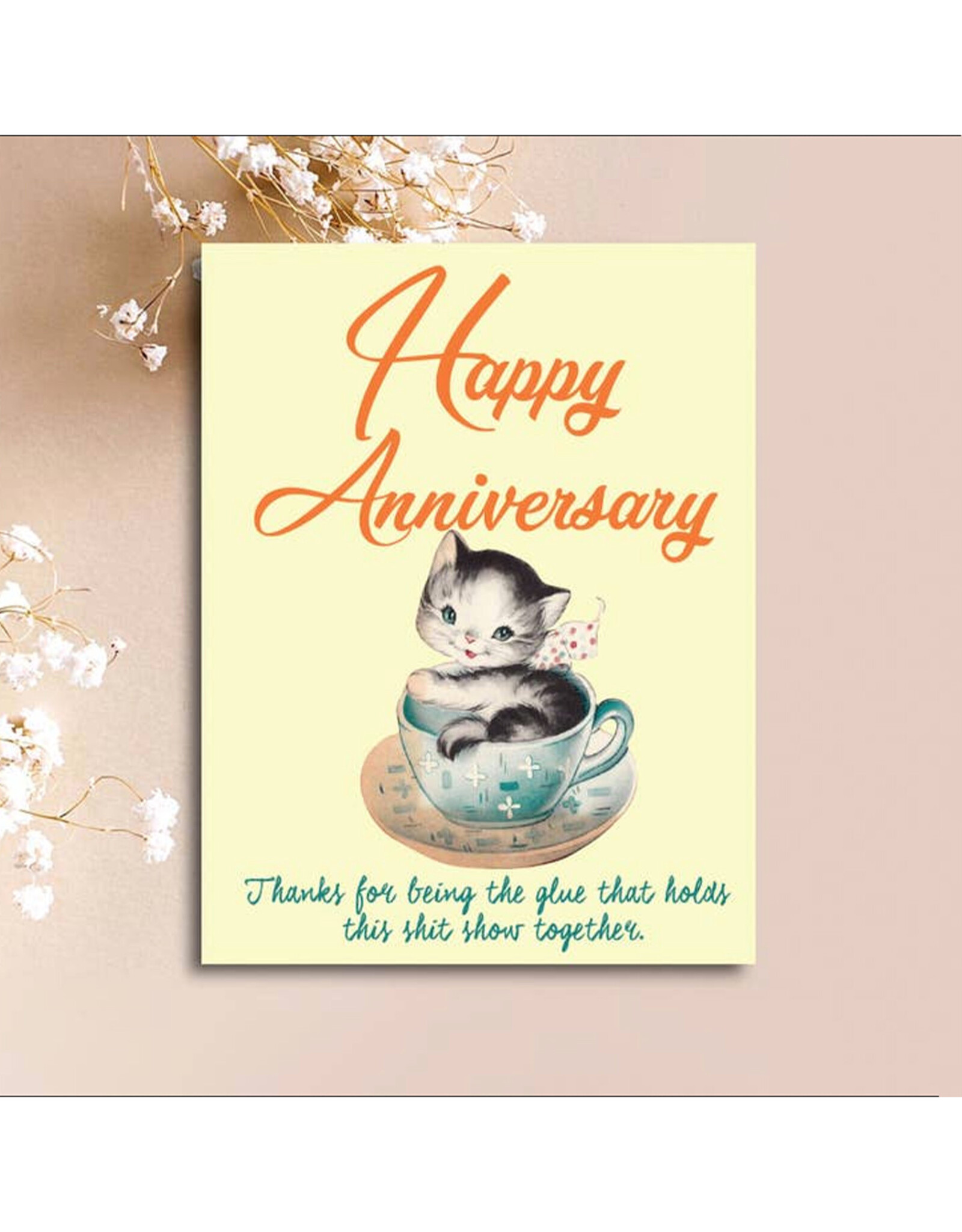 Happy Anniversary Teacup Kitten Greeting Card
