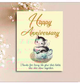 Happy Anniversary Teacup Kitten Greeting Card