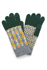 Jacquard Touchscreen Gloves - Daisies (Green/Grey)