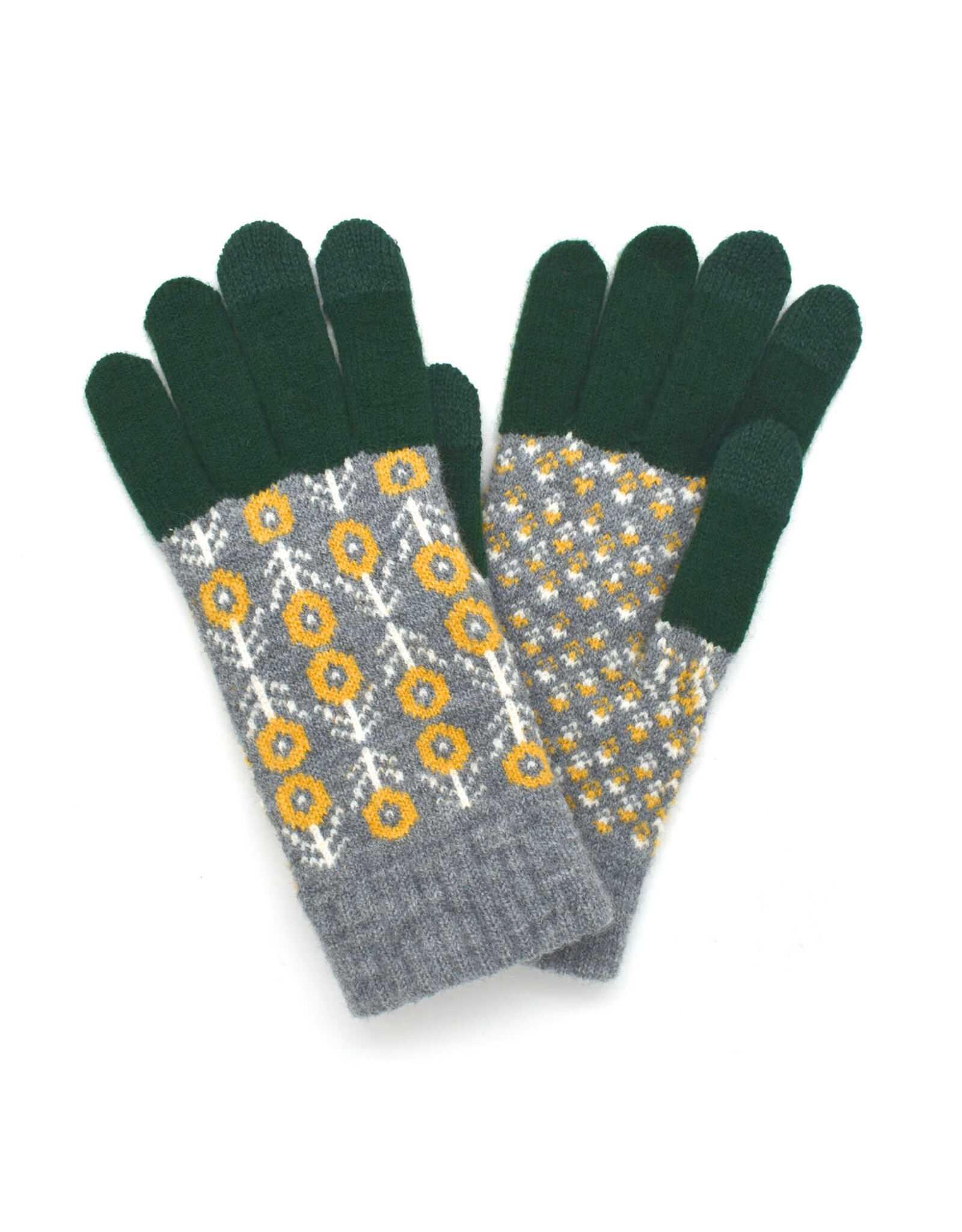 Jacquard Touchscreen Gloves - Daisies (Green/Grey)