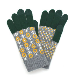 Jacquard Touchscreen Gloves - Daisies (Green/Grey)