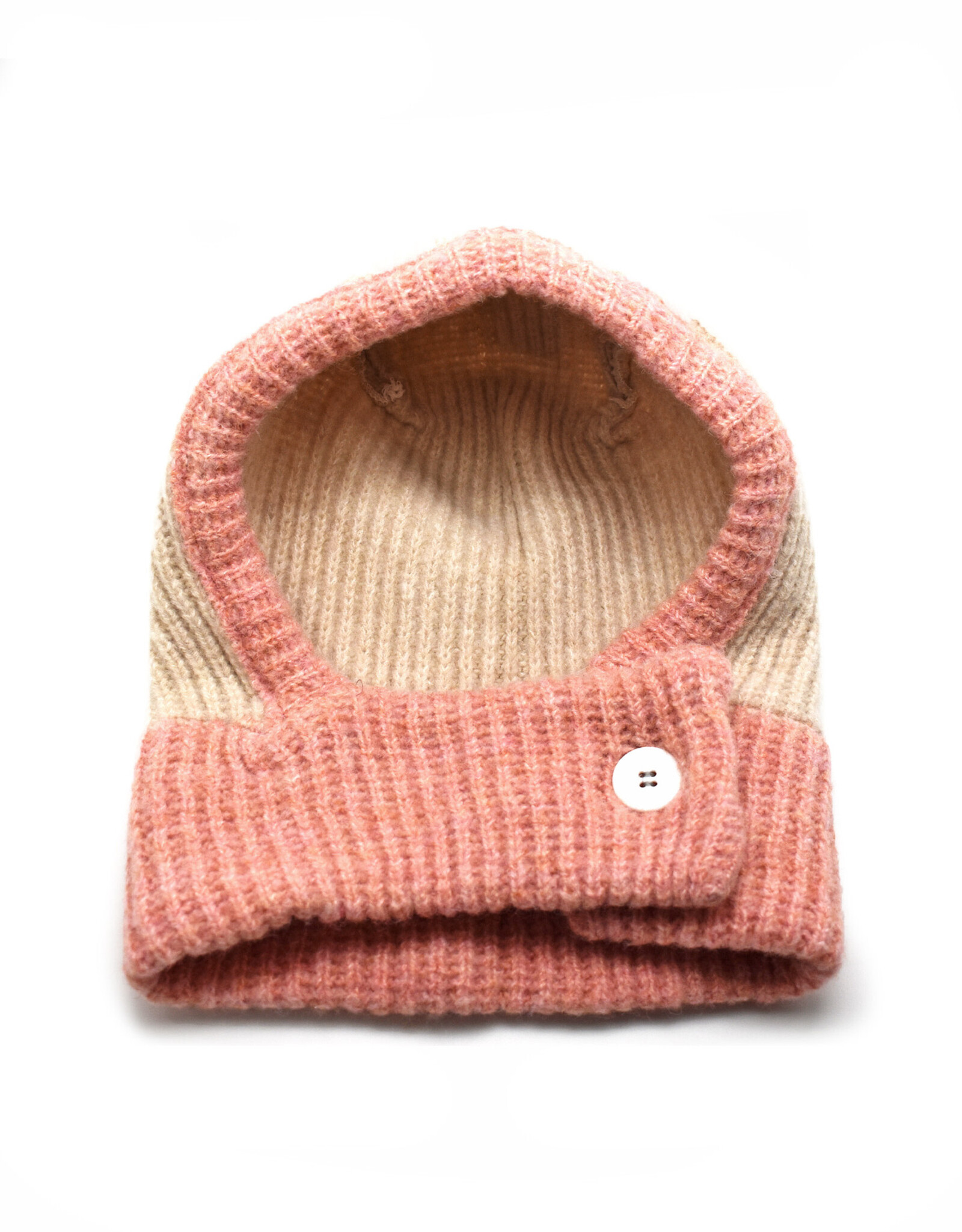 Buttoned Two-Tone Balaclava -  (Pink & Cream)
