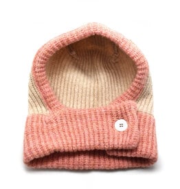 Buttoned Two-Tone Balaclava -  (Pink & Cream)