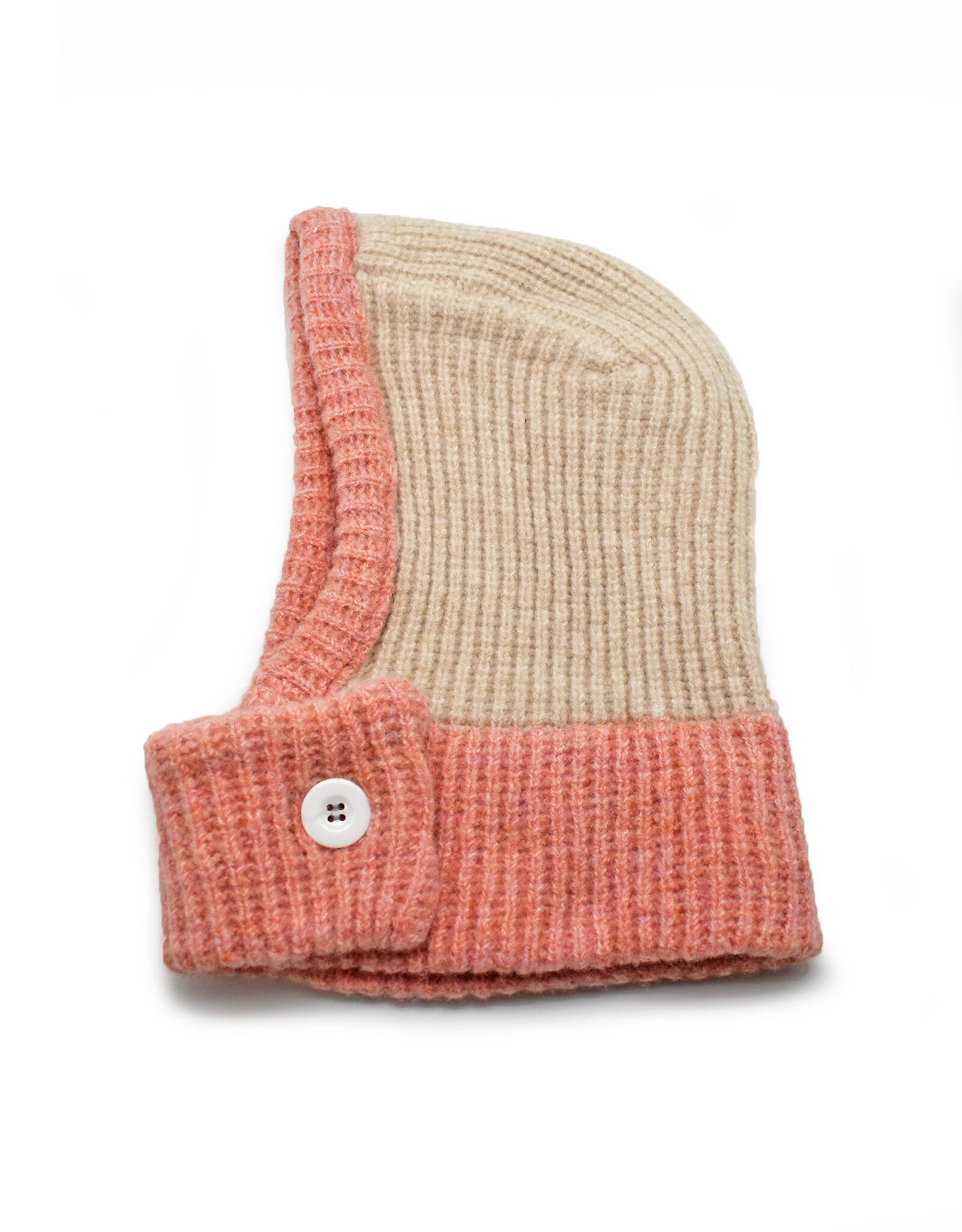 Buttoned Two-Tone Balaclava -  (Pink & Cream)