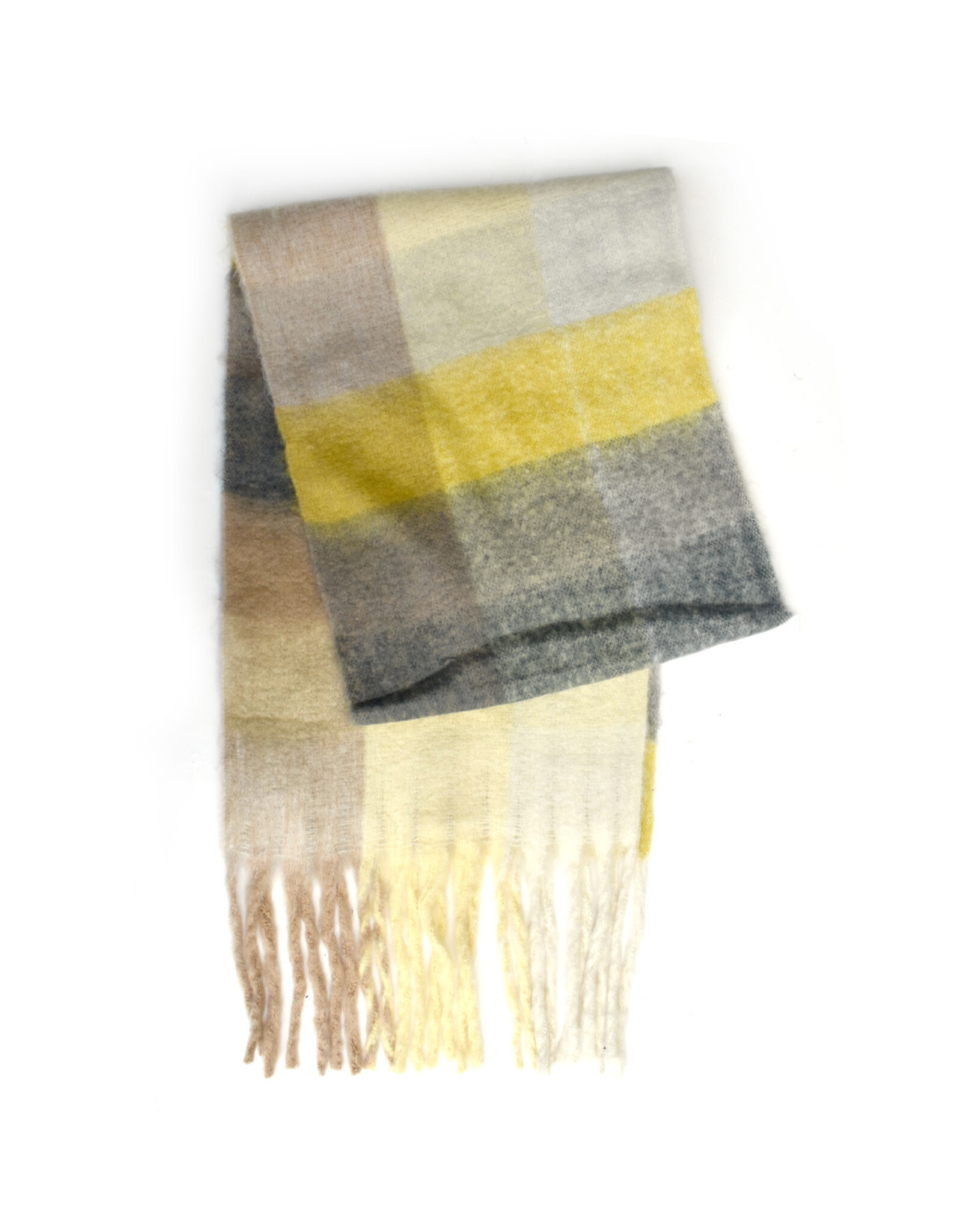 Brushed Checkered Scarf - Yellow/Ivory