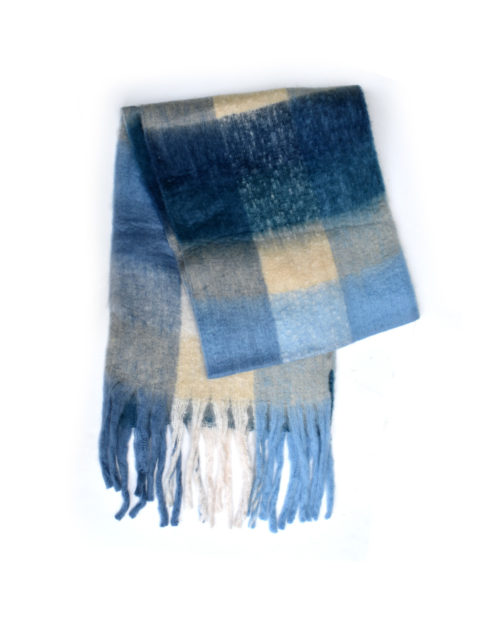 Brushed Checkered Scarf - Baby Blue/White