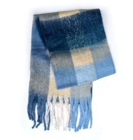 Brushed Checkered Scarf - Shades of Blue