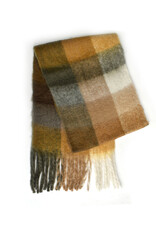 Brushed Checkered Scarf - Brown/Camel