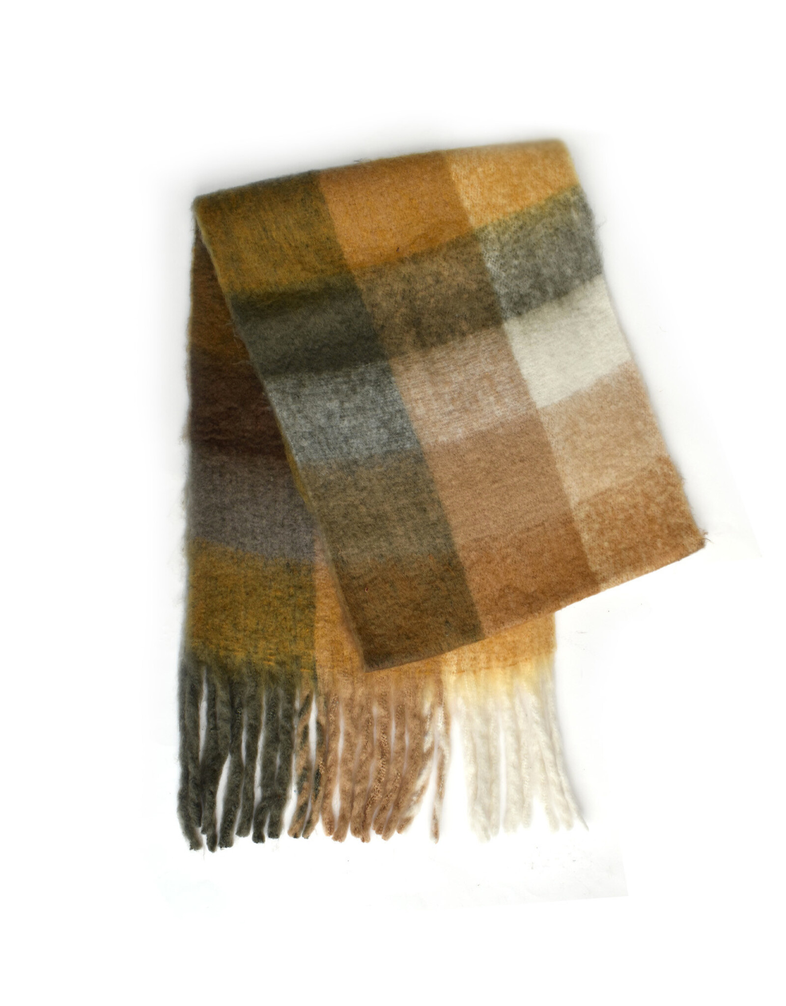 Brushed Checkered Scarf - Brown/Camel