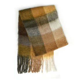 Brushed Checkered Scarf - Brown/Camel