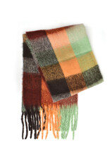 Brushed Checkered Scarf - Orange/Brown