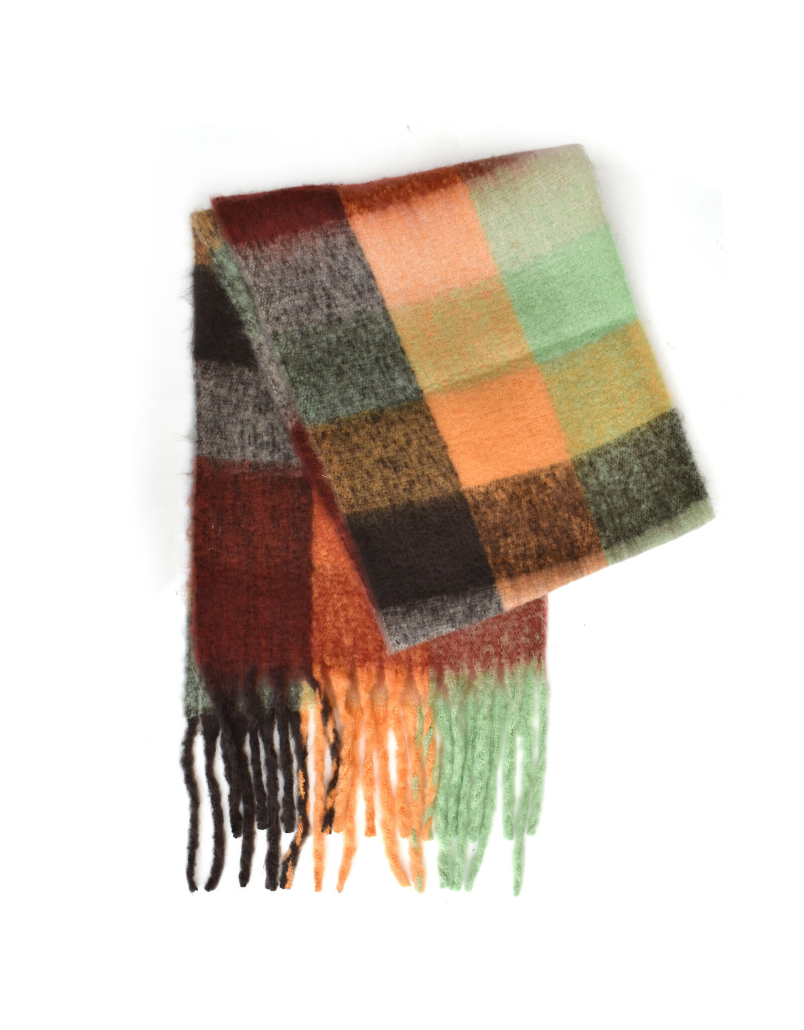 Brushed Checkered Scarf - Orange/Brown