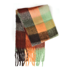 Brushed Checkered Scarf - Orange/Brown