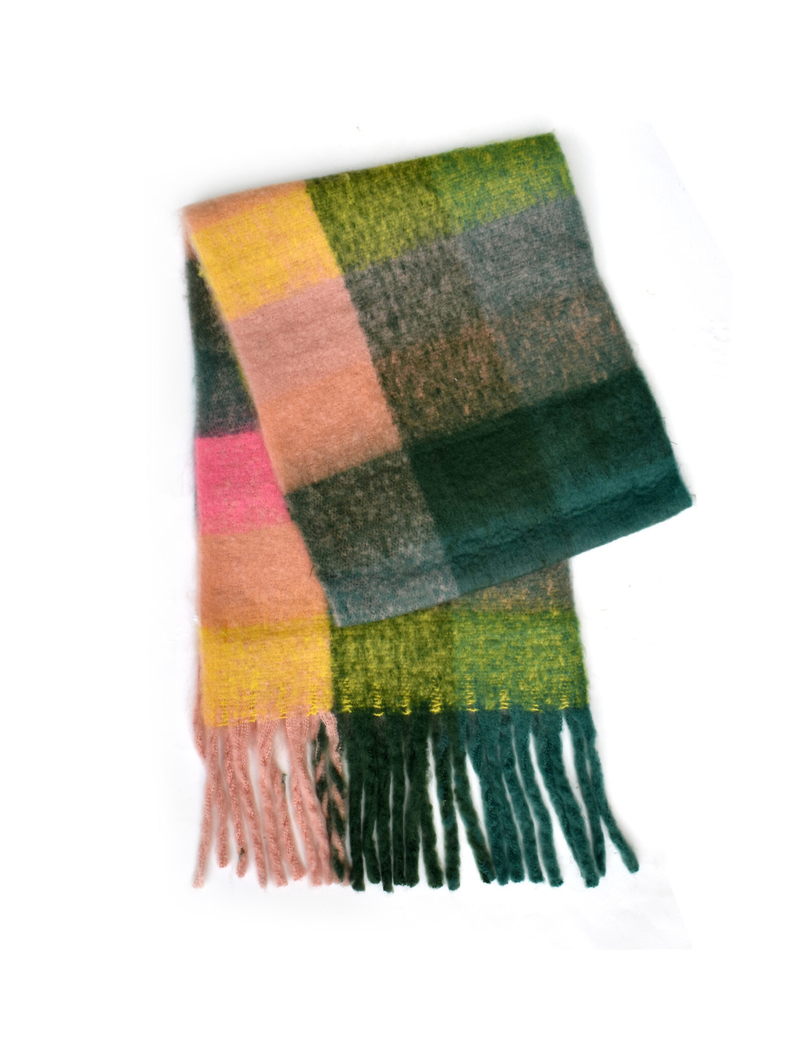 Brushed Checkered Scarf - Pink/Green
