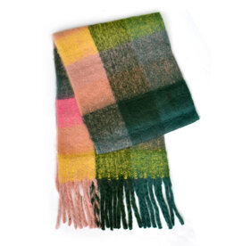 Brushed Checkered Scarf - Pink/Green