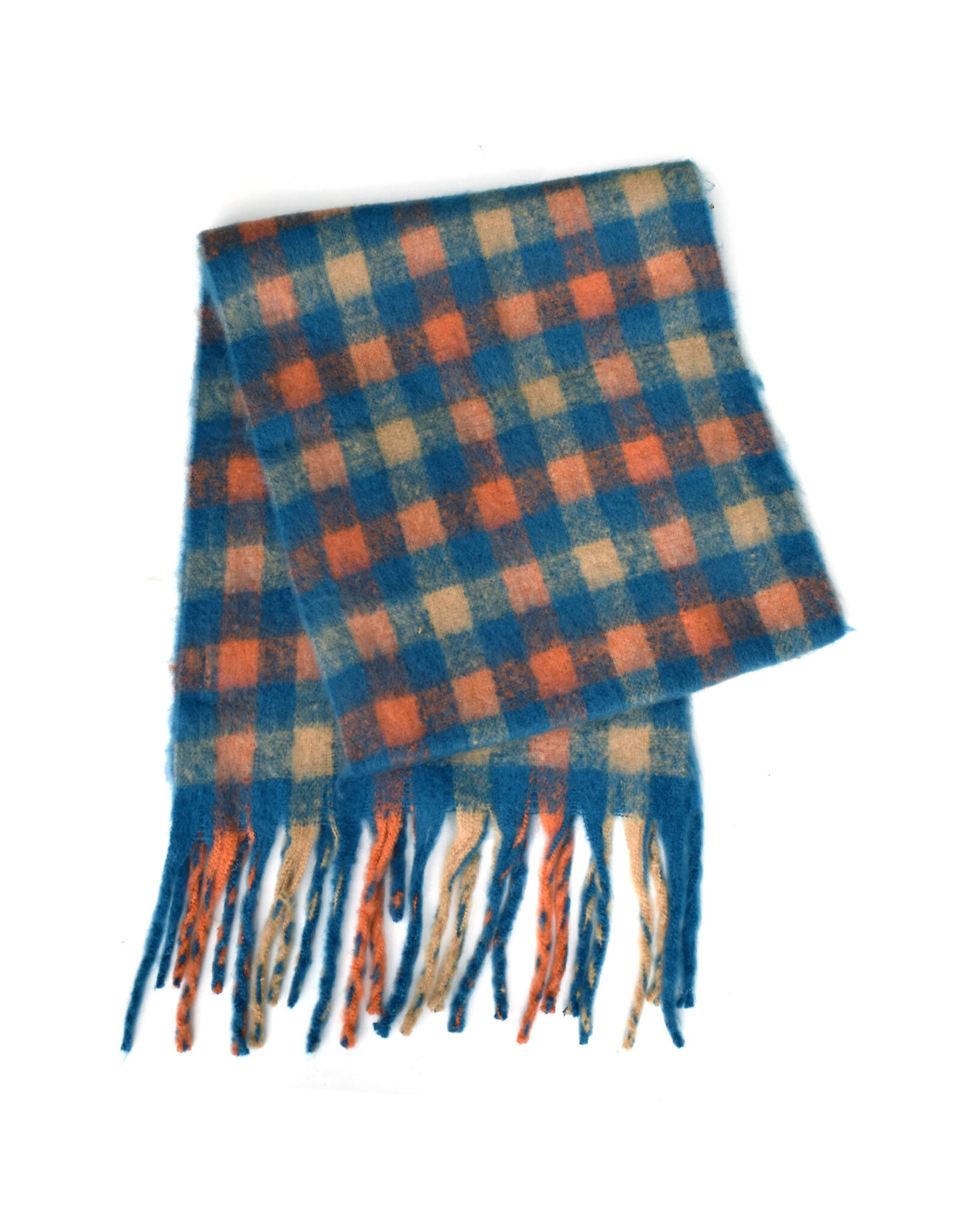 Brushed Multi Checkered Scarf - Blue/Orange