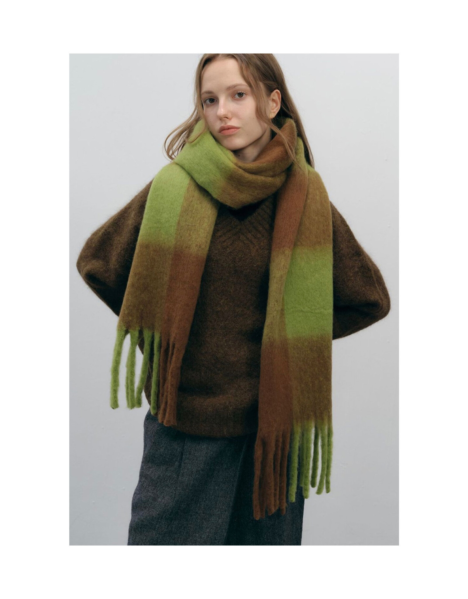 Brushed Buffalo Check Scarf - Brown/Green